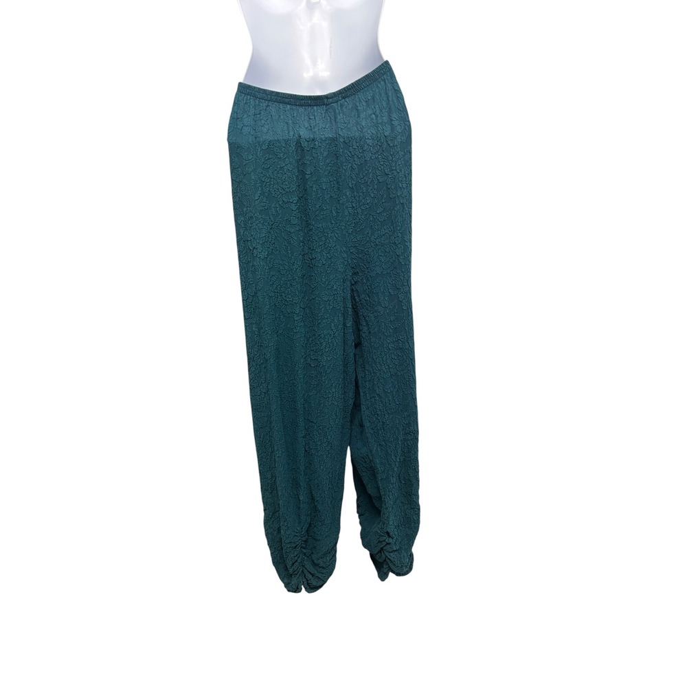 URU Pablo Pant Deep Blue Silk Crinkle Floral Jacquard Harem Pants One Size C483 - Picture 2 of 14